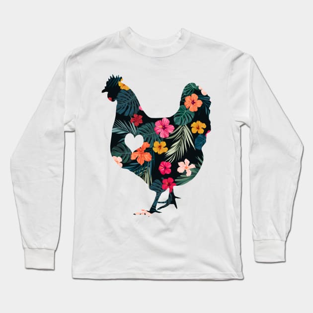 Adore Flower Chickens Long Sleeve T-Shirt by Psitta